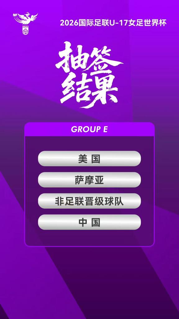 U17女足世界杯抽签:中国队与美国队同组